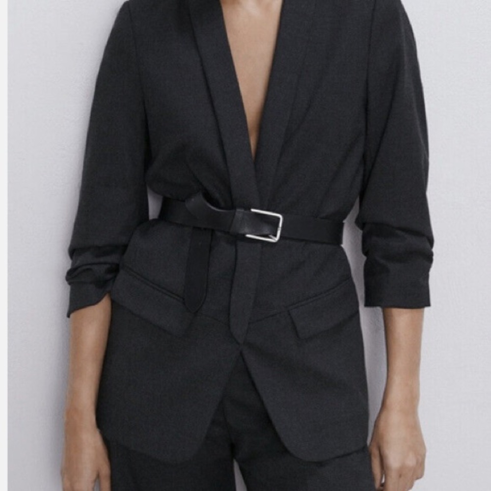 Zara Black Open Front Cinched 3/4 Sleeve Blazer - Picture 9 of 16